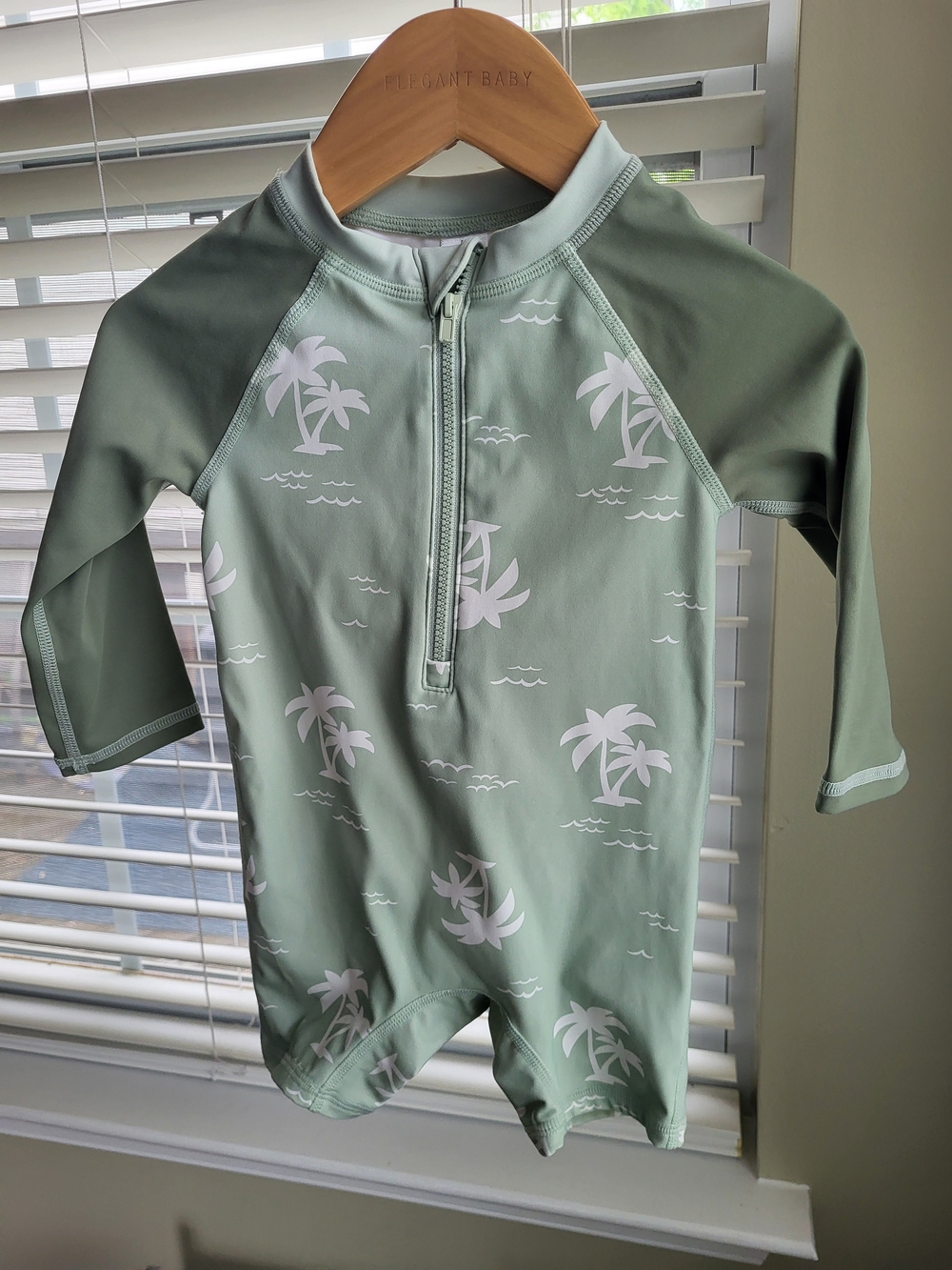 Gerber Sage Green Palm-Print Long-Sleeve Rashguard One-Piece